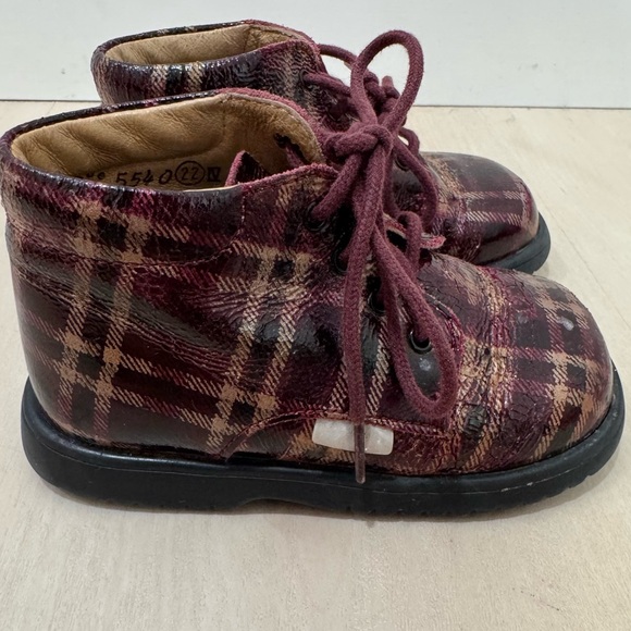 Babybotte Other - Babybotte Girl's Kids Toddler Boots Lace Up Maroon Plaid Size 22 EU Toddler 6